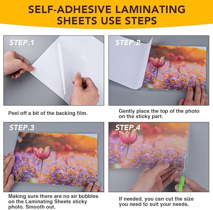 50 Pack Self Adhesive Laminating Sheets, 9 X 12 Inch, Clear Sticker Laminate Sheets Waterproof for Documents, Photos, No Machine Needed Heatless Durable