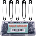 Safety Pins, 100PCS-2.1Inch Small Safety Pins, Rust-Resistant Nickel Plated Steel, Sharp Edge Safety Pin for Clothes, Sewing, Arts & Craft, Small Decorative Safety Pins (Black), UR-28