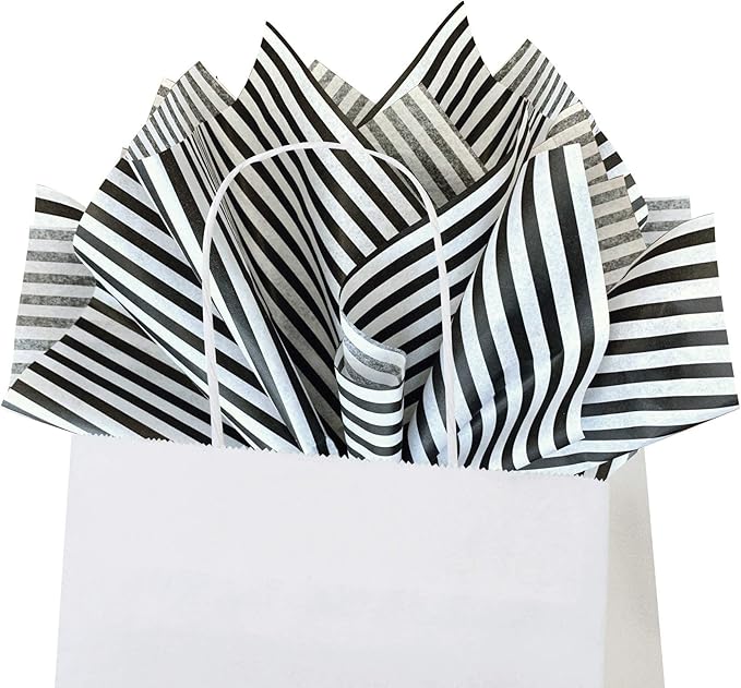 Flexicore Packaging Black Pin Stripe Print Gift Wrap Tissue Paper Size: 15 Inch X 20 Inch | Count: 100 Sheets | Color: Black Pin Stripe