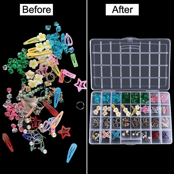 DUOFIRE 32 Grids Bead Organizer, Craft Organizers and Storage with Fixed Compartment, Plastic Bead Storage for Jewelry Beads Earring Tool Fishing Hook Small Accessories