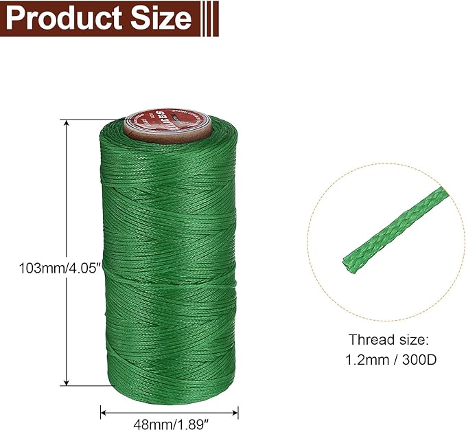 uxcell Flat Leather Sewing Waxed Thread, 140m / 153 Yards Polyester Wax String, 300D Wax Stitching Cord for Leather Crafts, Bookbinding, Bracelets Braided, Dark Green