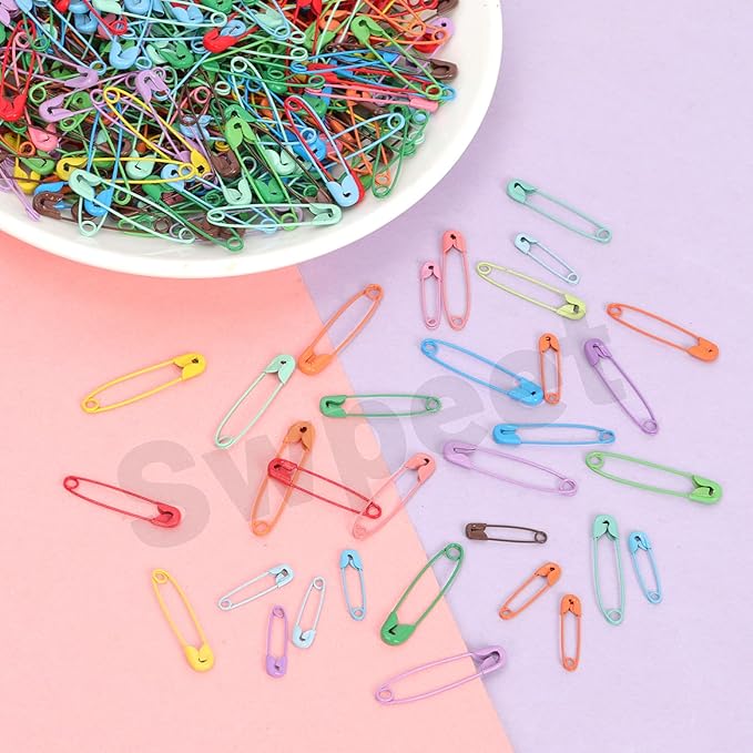 Swpeet 440Pcs 28mm/1.11 Inch Colorful Safety Pins Assortment Kit, Rust Resistant Steel Small Safety Pin Kit with Clear Case, Mini Safety Pins for Sewing, Clothes, Craft Arts