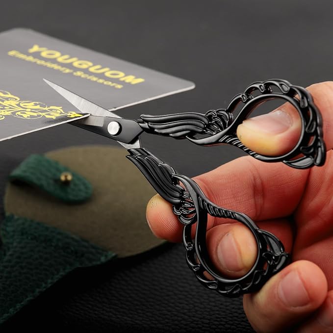 Sewing Embroidery Scissors with Case Sharp Tip Detail Scissor for Thread Yarn Cross Stitch Crafts Artwork Needlepoint Cutting Knitting Shears Black