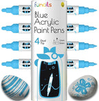 4 Dual Tip Blue Paint Pen Metallic - Fine Tip & Medium Acrylic Markers - Blue Paint Marker for Metal, Wood, Rock Painting, Canvas, Ceramic, Glass, Fabric, Leaf and Plastic - Water-based Ink