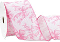 Pink Floral Bow Wired Edge Ribbon Chinoiserie Flower Bowknot Fabric Ribbon for DIY Crafts Wreath Bow Making Supplies, 12 Yard