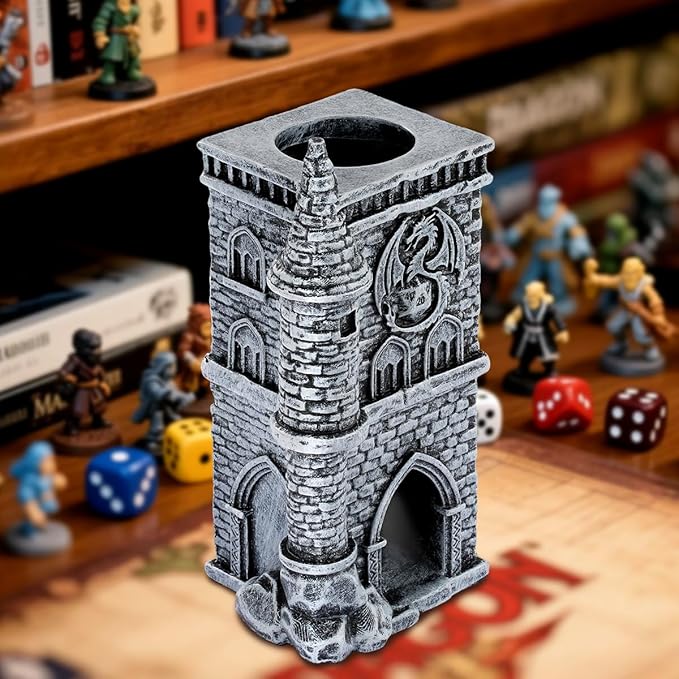 D&D Castle Dice Tower for All Dice Sizes, 3D Resin Rolling Trays, Fantasy Tabletop Game Accessories, Dragon Dice Tower Portable, Perfect for DND RPG, Gifts for Player (Dice Not Included)