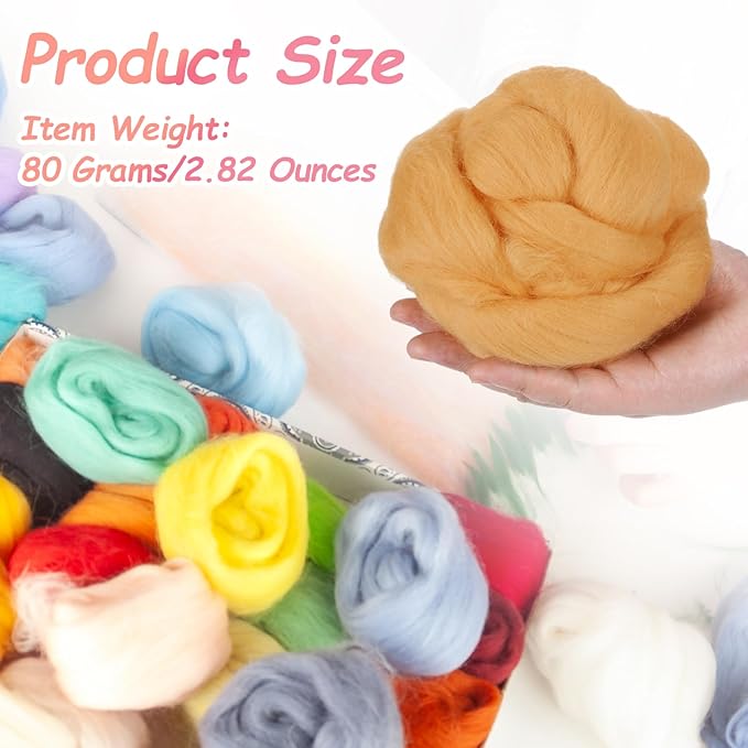 PATIKIL Wool Roving Yarn, 80G/2.82OZ Soft Felting Wool Pure Chunky Roving Yarn Bulk for Needle Felting Knitting Blanket Spinning Weaving DIY Craft, Bright Khaki