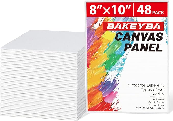 Canvas Boards for Painting 48 Pack, 8x10 Inch Painting Canvas Panels, 100% Cotton White Blank Art Supplies for Acrylics Oil Watercolor Tempera Paints