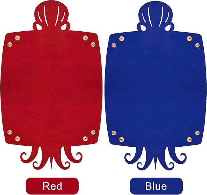 SIQUK 2 Pieces Octopus Dice Rolling Tray PU Leather Dice Mat Folding Scroll Dices Holder Trays for D&D RPG Games (Blue, Red)