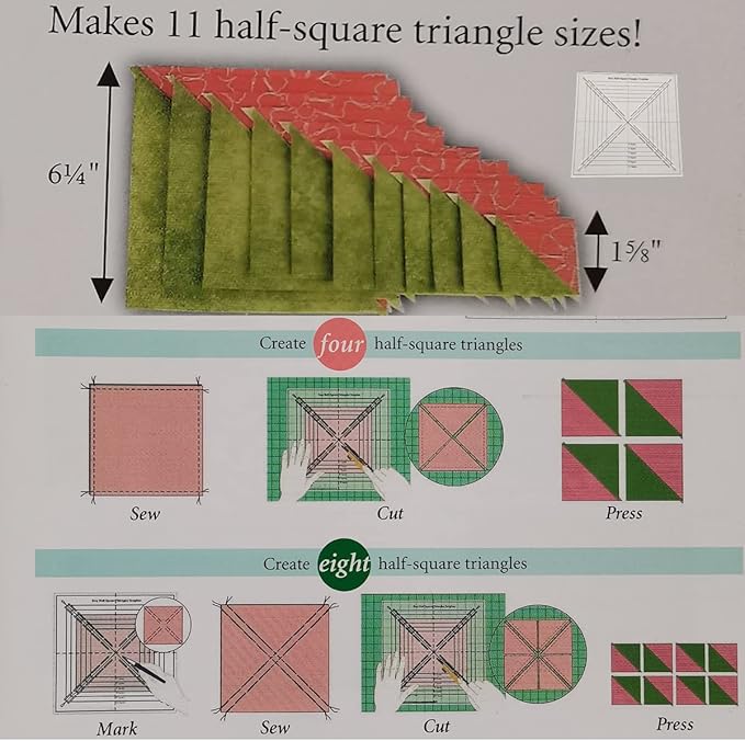 HONEYSEW Easy Half-Square Triangles Template Ruler for Sewing Quilting
