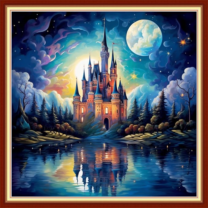 Joyhoor Stamped Cross Stitch Kits for Beginners, Needlepoint Kits for Adults, 11CT Counted Embroidery Kits-Magic Castle 18x18 inchs