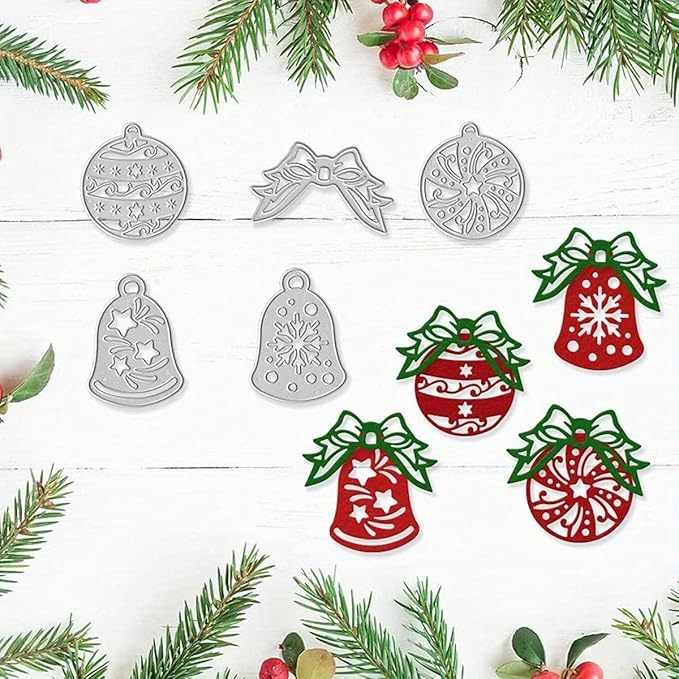 Lapoo Festivals Metal Cutting Die for Scrapbooking - Durable, Cut Stencils for DIY Scrapbook Photo Album Decorative Paper Card, Card Making Supplies, Embossing (Christmas Bells and Bows 4.7 x 4.6 in)