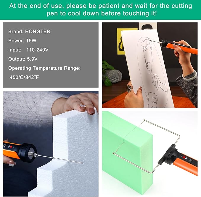 4 in 1 Hot Wire Electric Foam Cutter kit, Styrofoam Cutting Tool 15W/ 6V, Heated Foam Carving Knife Kit. (Bagged Orange)