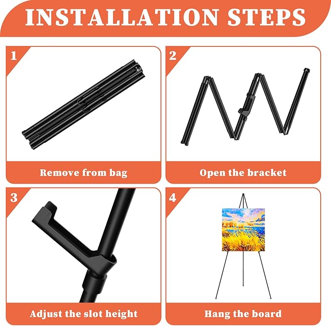 Easel Stand for Sign, 63" Portable Easels Stand for Display, Lightweight Adjustable Tripod Art Easel Stand for Wedding Sign, Black Metal Painting Easel with Portable Bags (4 Pack)