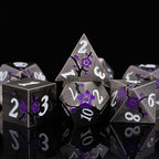 Black Metal DND Dice Set with Gift Case for Dungeons and Dragon, 7 PCS Solid Metal Dice for Tabletop Game(Antique Nickel-Purple)