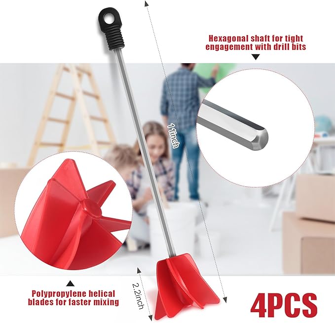 Loosh 4 Pcs 11 Inch Paint Stirrer for Drill, Paint Mixer Attachment, Helix Epoxy Mixer for Concrete Resin Silicone Stirrer Paddle Works with Most Drills