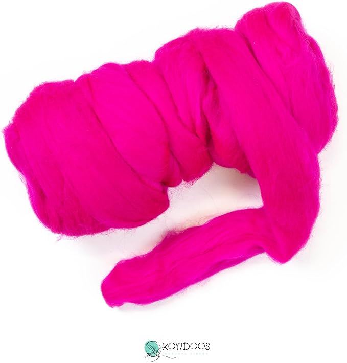 Colored Natural Wool roving, 8 OZ. Best Wool for Needle Felting, Wet Felting, handcrafts and Spinning. (Magenta)