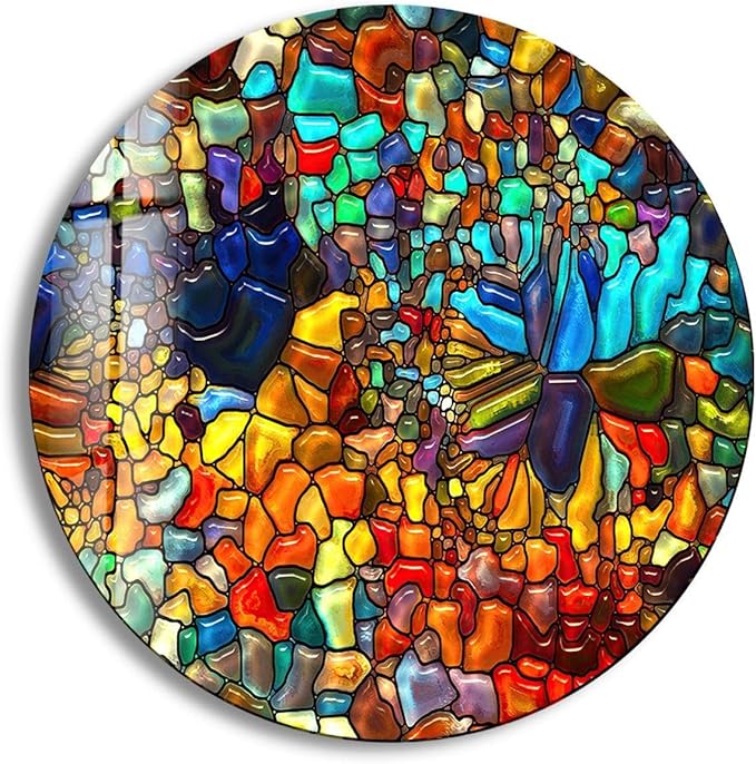 My Photostation.com 27.5''(70cm) Diameter Red Mosaic Round Glass Wall Art Tempered Glass Printing Wall Decor Large Wall Art Wall Hangings