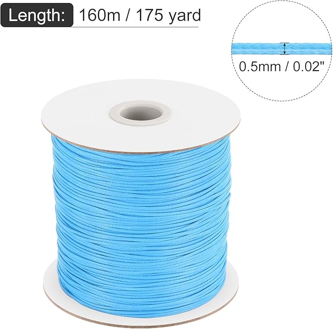 MECCANIXITY Waxed Polyester Cord 0.5mm 175 Yard Sky Blue for Bracelet Making, Jewelry, DIY Crafts
