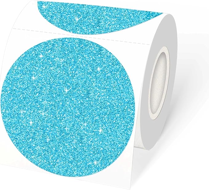 3" Holographic Thermal Label Stickers, Round Direct Thermal Label Stickers, Glitter Thermal Printer Sticker Labels for Gift Wrapping, Self-Adhesive Custom Logo Design- Glitter Blue