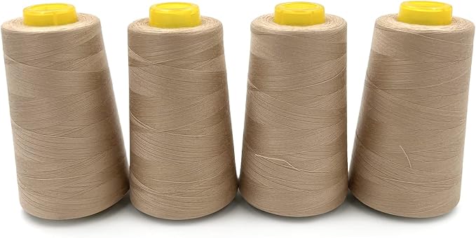 Tortoise 4 Cones of 3000 Yards Each Spool Thread for All Purpose, Serger, Overlock, Quilting, Sewing Machine - 100% Polyester, 40S/2 Dark Cream