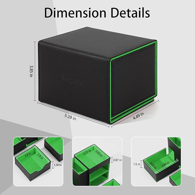 Dice Tower & Tray Storage Box, 3 in 1 Dice Holder Case (Rolling Tower Dice Storage Drawers, Rolling Tray), Leather Magnetic Closure DND Accessories Gifts for RPG MTG, Black/Green