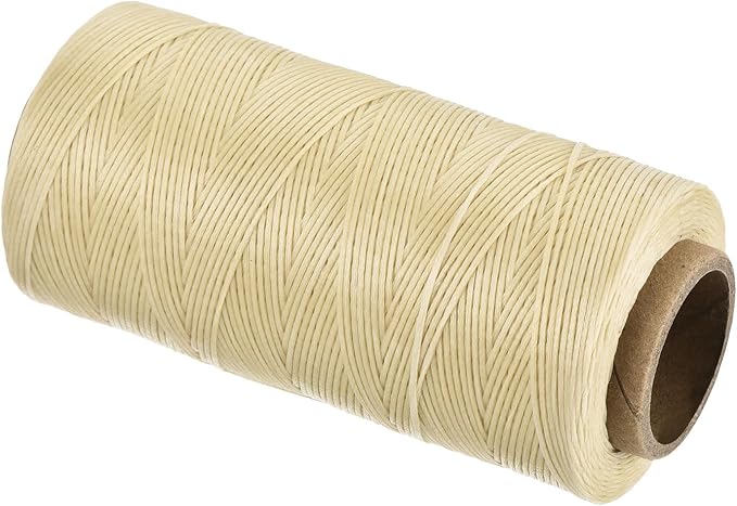 MECCANIXITY Waxed Thread,197 Yard 1mm 210D Flat Wax Thread Polyester Waxed String for Leather Sewing Hand Weaving Book Binding Home Decoration,Beige