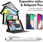 12 PCS 2 in 1 Stylus Ballpoint Pen with Stylus Tip, 1.0 mm Black Ink Metal Pen Stylus Pen for Touch Screens (Silver & White)