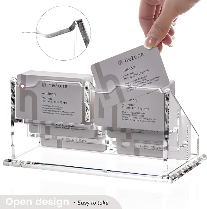 Business Card Holder for Desk, Acrylic Business Card Organizer , Multiple 6 Slots 3 Tier Business Cards Stand for Women& Men,Office Desk Accessories,Organize 300 Cards-1 Pack(Horizontal,Clear)