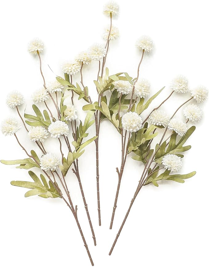 Floroom 5pcs Ivory Faux Silk Mums Artificial Flowers, Bulk Fake Small Mini Chrysanthemums with Stems for DIY White Wedding Centerpieces Floral Arrangements Vase Fillers Home Decorations
