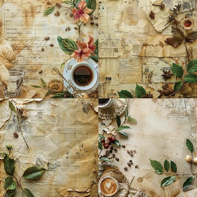 Vintage Coffee Scrapbook Paper Pad Color Patterned Paper 6×6,24 Sheets Single-Sided Scrapbooking CardStock Papers Pad for Holiday Cardmaking DIY Origami Journaling. (R2436, 6inch)