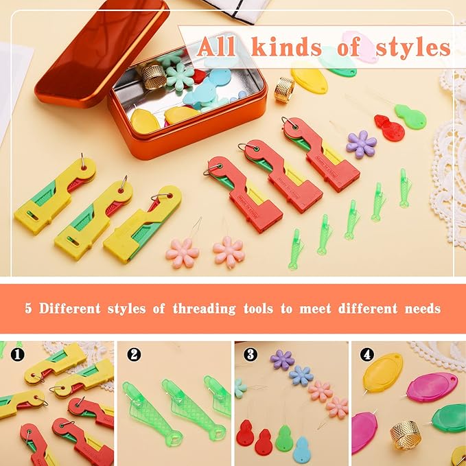 Fedmut Needle Threaders Set, 34 Pcs Needle Threader Tool for Hand Sewing, Craft, Embroidery & Machine Sewing