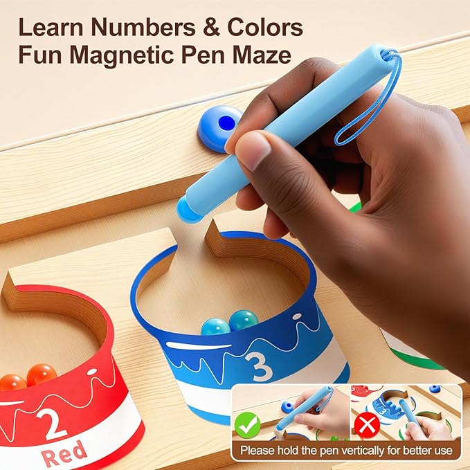 Magnetic Color and Number Maze-Montessori Toys for 3 4 5 Year Old, Educational Wooden Puzzle Board for Preschool Learning, Fine Motor Skills Toy for Toddler, Counting Matching Games for Boys Girls