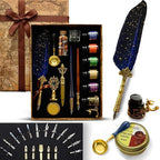 CASA BRAVA Vintage Calligraphy Set with Pen Nibs, Quill Feather Pen and Ink Set, Calligraphy Kit with Dip Pen Nibs and Wax Seal Stamp Kit, Ornate Holders, Gift Box