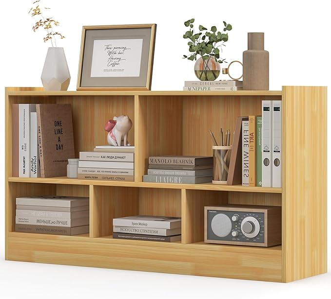 LOKO 2 Tier 5 Cube Bookcase, Open Shelf Storage Cabinet, Wooden Display Cabinet Shelf, Multipurpose Bookshelf for Living Room, Bedroom, Hallway, Home Office, Classroom (Yellow)
