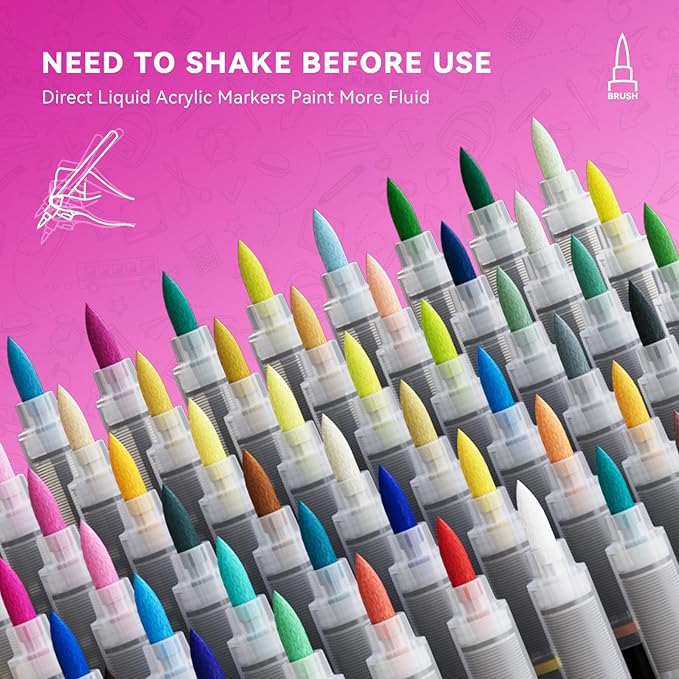 60 Colors Acrylic Marker With Brush Tip Automatic Ink Control, Water Based Ink Paint Markers For Rock Painting, Canvas, Wood, Ceramic, Glass, Stone, Fabric, DIY Crafts Textile & Art Supplies