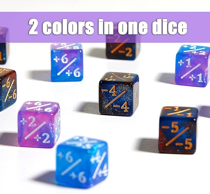 Sumind 24 Pcs Magic Life Counter Dice -1/+1 Counters Commander Buff Tokens 6 Sided Dice Loyalty Life Gifts Compatible with MTG CCG TCG Cards Gaming Accessory (Artsy Style)