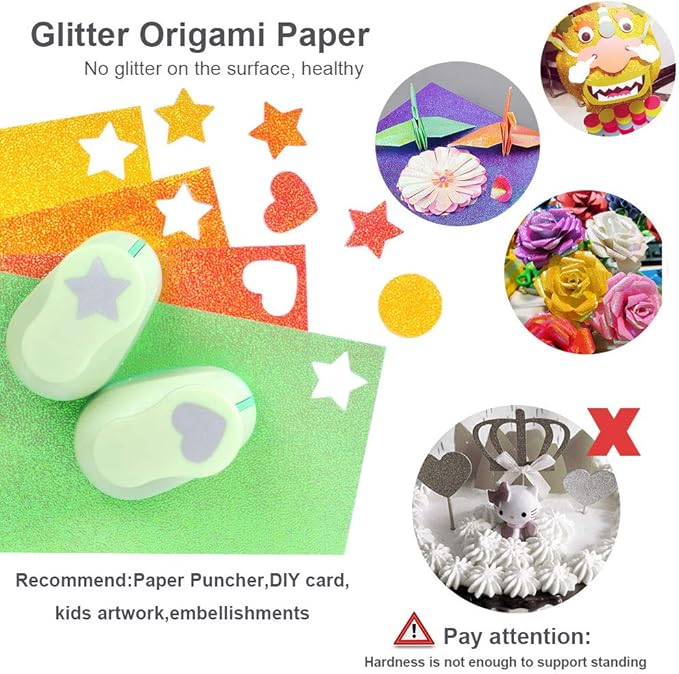 UCEC 50 Sheet Shiny Origami Paper 10 Colors Square Iridescent Origami Paper, Decoration Glitter Square Folding Papers for Kids Arts & Crafts Projects