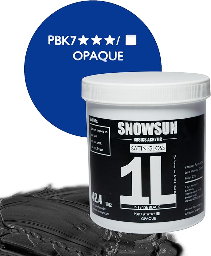 SNOWSUN Large Bulk Acrylic Paint, Basic Charcoal Black Acrylic Paint 1L /42.4 oz, and 25ml*2 Pouch Titanium White, Gloss Non-Toxic Heavy Body Paints - Thick Art Paints for Multi-Surface Canvas Wood Ceramic Fabric Wall- Ideal for Artists & Beginners