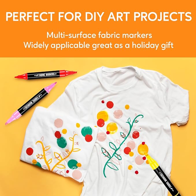 Fabric Markers Permanent for Clothes, 40 Colors Dual Tip with Fine and Chisel Tips Paint Pens for Clothing Canvas Tote Bags T-Shirt and Shoes, Non Toxic Ink for Kids and Adults