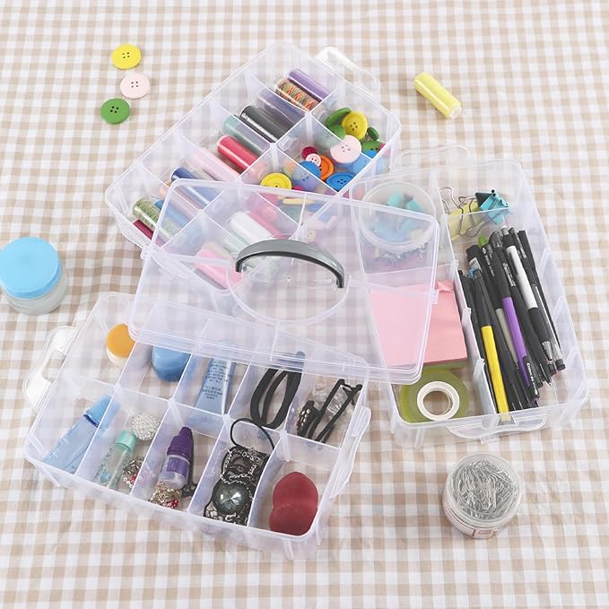 30 Grids Clear Plastic Organizer Box with Dividers, 3 Tier Stackable Compartment Storage Container for Crafts, Art DIY, Jewelry
