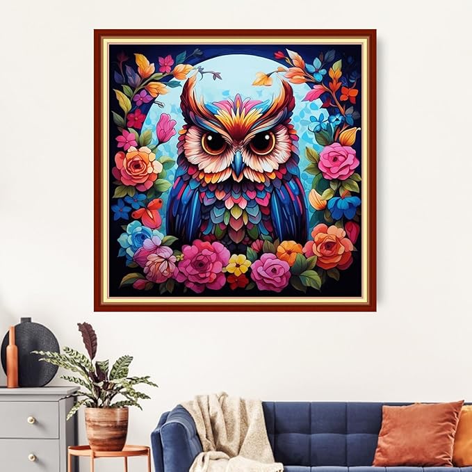Artvxeay Stamped Cross Stitch Kits Beginners Full Range of Embroidery Starter Kits for Adults Printed Cross Stitching DIY Needlepoint Kit 11CT - (Colorful Owl 18x18 inch)