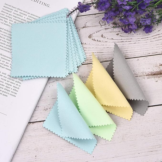 SEVENWELL 50pcs Jewelry Cleaning Cloth Mediumturquoise Polishing Cloth for Sterling Silver Gold Platinum Small Silver Polish 8x8cm