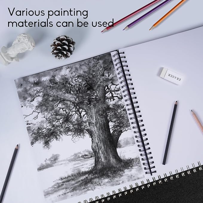 CONDA 9"x12" Double-Sided Hardbound Sketchbook, 60 Sheets, Heavyweight Hardcover Sketchbook, Spiral Sketch Pad, Durable Acid Free Drawing Paper for Drawing Painting