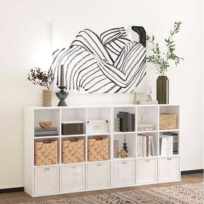 Wooden 9 Cube Storage Organizer with Closed Back Panel,White Cube Shelf Heavy Duty Cubby Storage Organizer with Compartments for Living,Display Shelf,Bookshelf