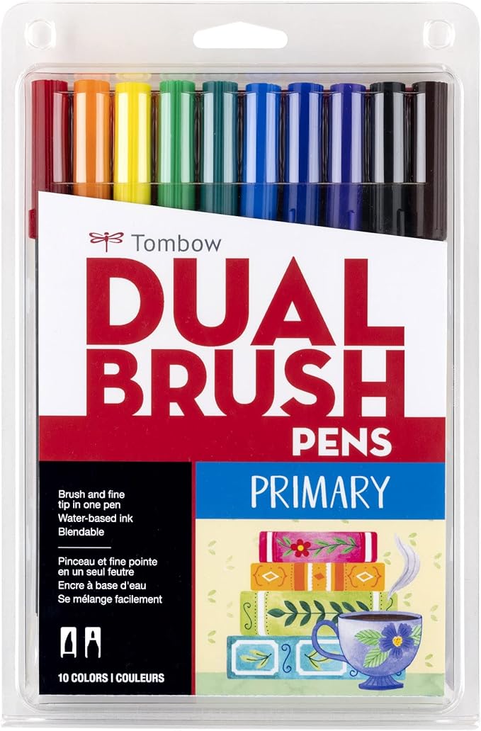 Tombow Dual Brush Marker 10-Piece Set: Primary