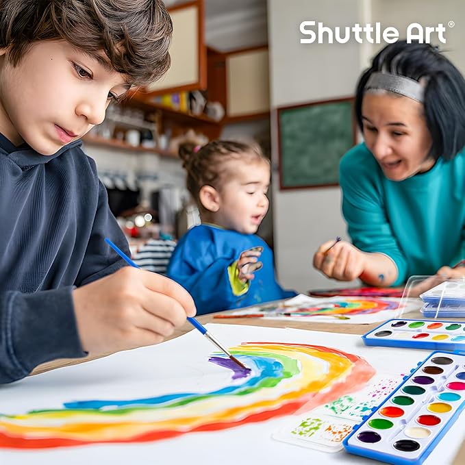 Shuttle Art 16 Colors Watercolor Paint Set Bulk, Pack of 24, Watercolor Paint Set with Paint Brushes for Kids and Adults, Washable Paint for Classroom, Parties, Kindergarten and Art Activities