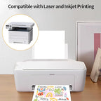 White Printable Sticker Paper, 20 Sheets Printable Sticker Paper, Laser/Inkjet Printing- Matte White, Letter Size (8.5" x 11")