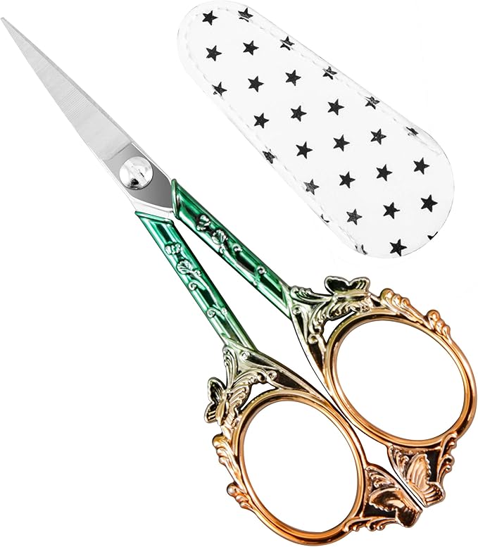 Premium Small Craft Scissors with Beautiful Butterfly Decos - Comfortable Handles and Sharp Tips for Crochet, Embroidery, and Sewing - Includes Protective Cover