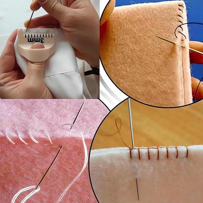 Sewing Finger Ruler for Even Stitches, Magnetic Seam Guide Sewing Kit Supplies Non-Slip Template Mini Measuring Gauge 4mm 3mm 2mm, Quilting Templates Precision Sewing DIY Handmade Sewing Tool (Pink)